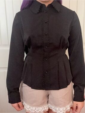 Adrianna Papell Black Scalloped Collar Blouse